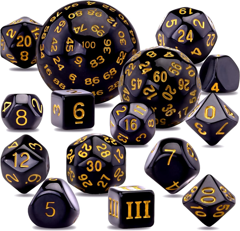 15 Pieces Complete Polyhedral Dice Set D3-D100 Game Dice Set with a Leather Draw