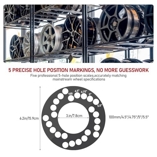Wheel Bolt Pattern Measuring Tool, Universal 5 Lug Template Gauge for 5, 6, 8