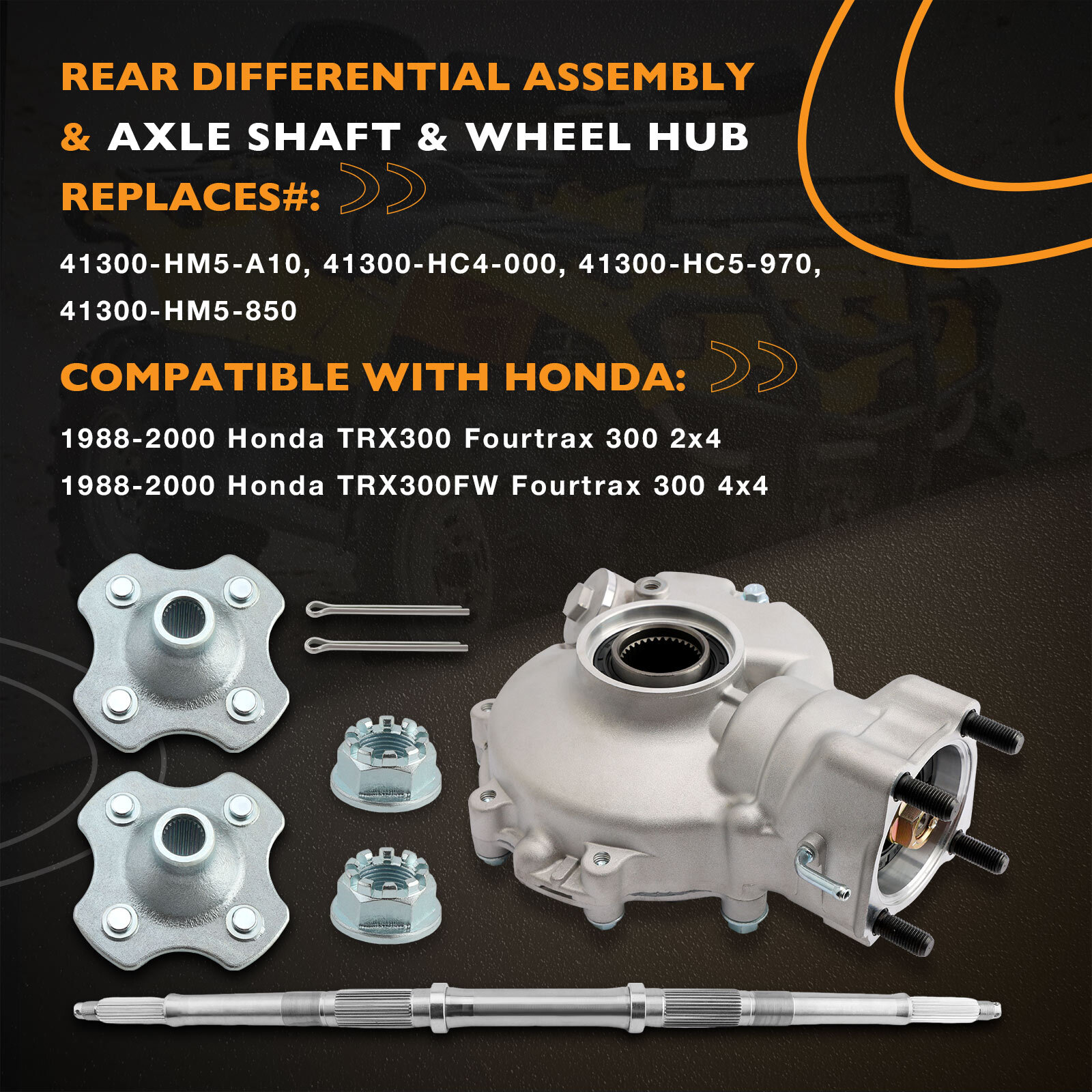 Rear Differential Assembly Axle Wheel Hub kit For 1988-00 Honda TRX300FW FourTra