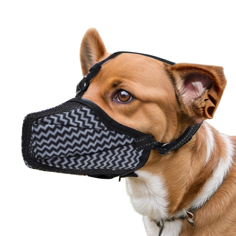 Dog Muzzle Anti Bite Muzzle for Dogs with Reflective Adjustable Strap Gray