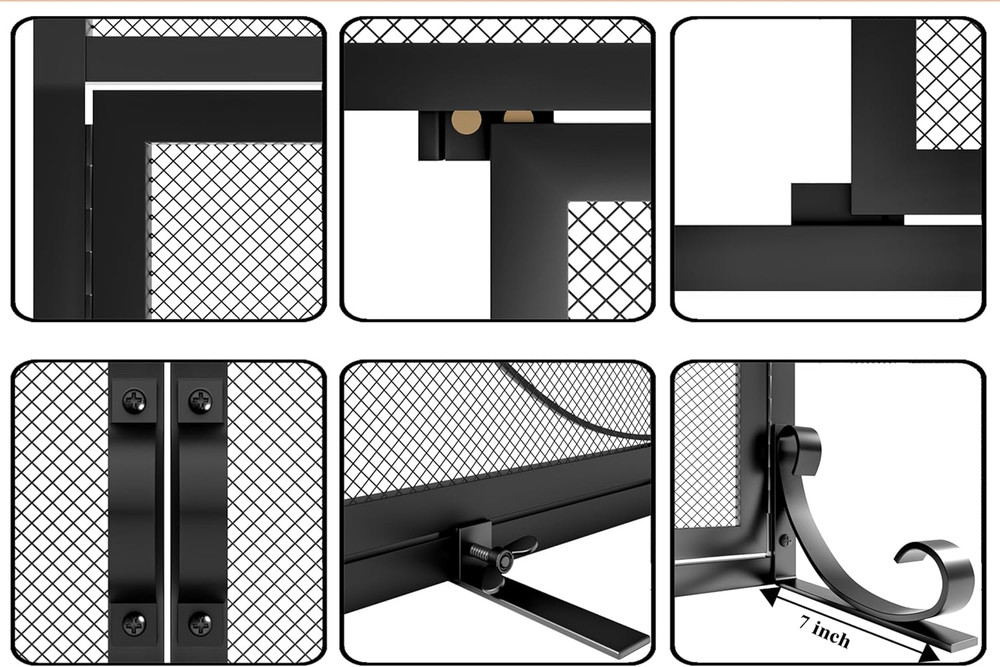 Fireplace Screen with Magnetic Doors,Handcrafted Wrought Iron Classical Scroll D