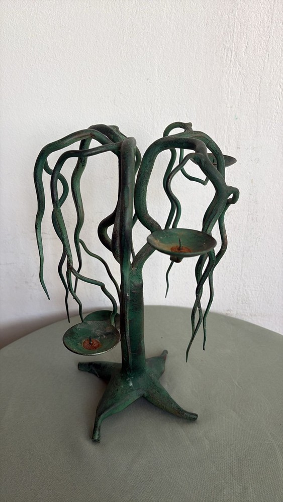 Antique Wrought Iron Candelabrum Tree-Shaped "PIANGENTE" 4 Light Stems