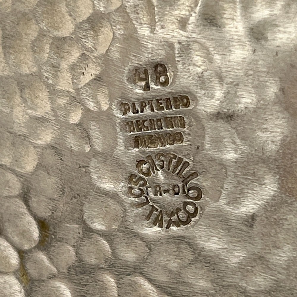 Los Castillo Hammered Silver Pitcher With Malachite Frog Accent & Decorative Inl