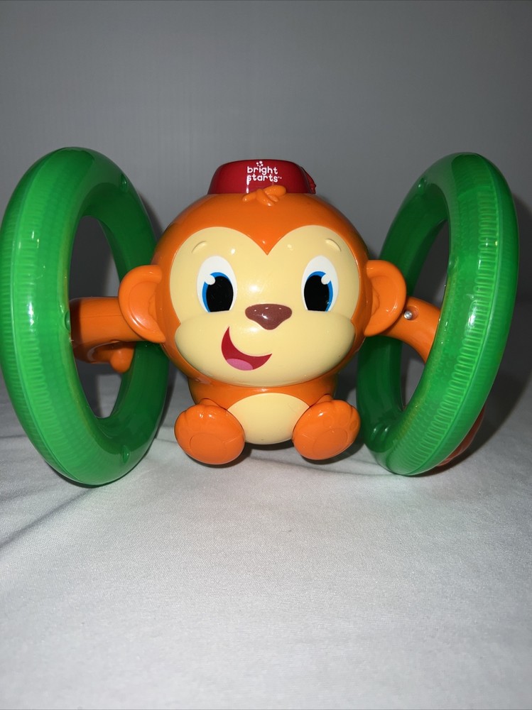 Bright Starts Light Up & Roll Orange Monkey Crawling Developmental Toy EUC