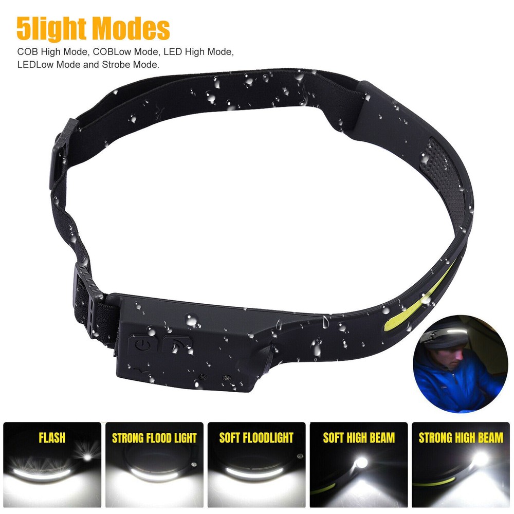 2 PCS COB Headlamp USB Rechargeable Headlight Torch Flashlight Head Lamp Outdoor