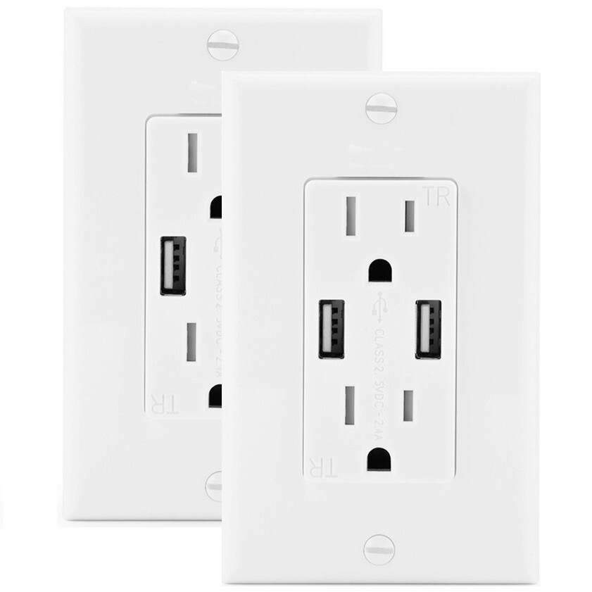 Outlet USB Fast Charger Duplex Receptacle Socket 15A Tamper Resistant UL Listed