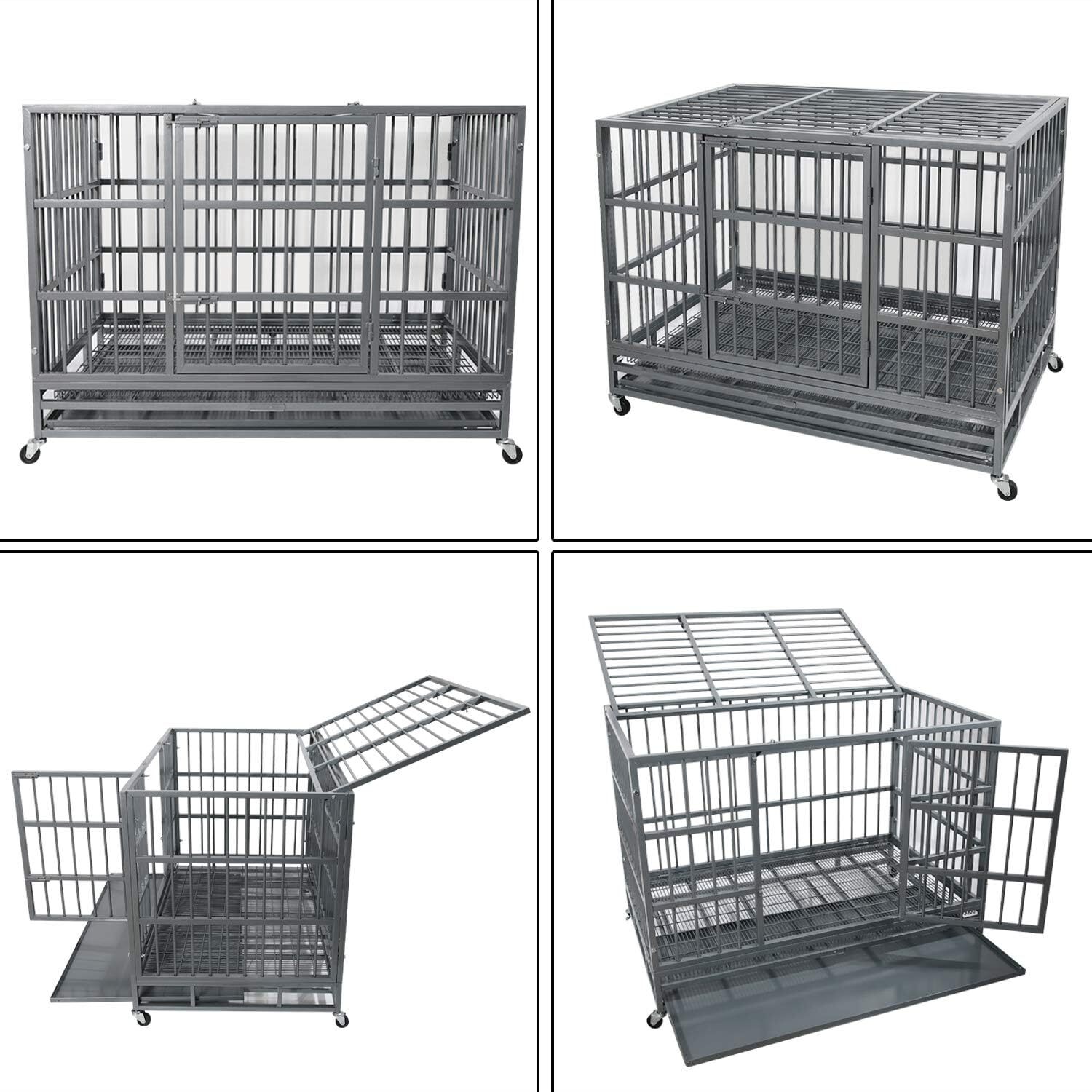 48 Inch Heavy Duty Indestructible Dog Crate Cage Kennel with Wheels,High Anxiety