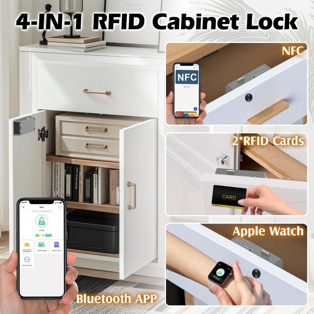 Smart Cabinet Lock, Hidden RFID Drawer Lock, Electronic Keyless Bluetooth Chi...