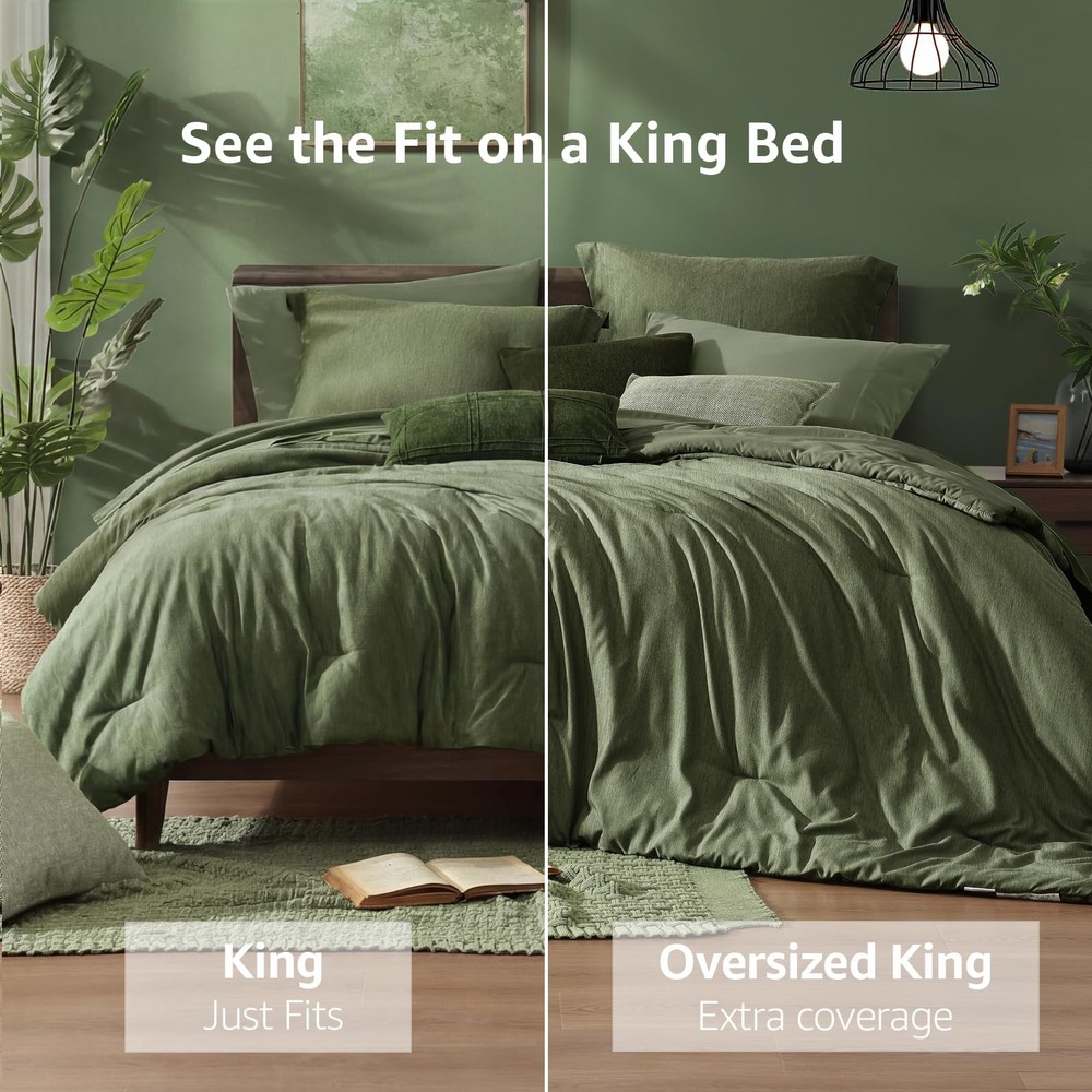 King Size Comforter Set, Olive Green King Bed Set Reversible, King Size Comfo...