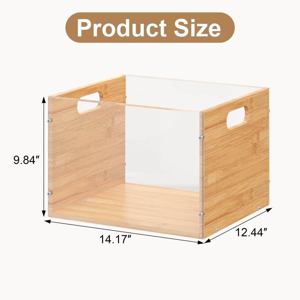 Clear Acrylic File Box Organizer, Bamboo Hanging Folder Storage Boxes, Filing