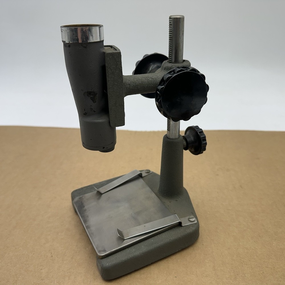 Vintage Optical Microscope Cast Iron Base Adjustable Stand Only - Unknown Maker