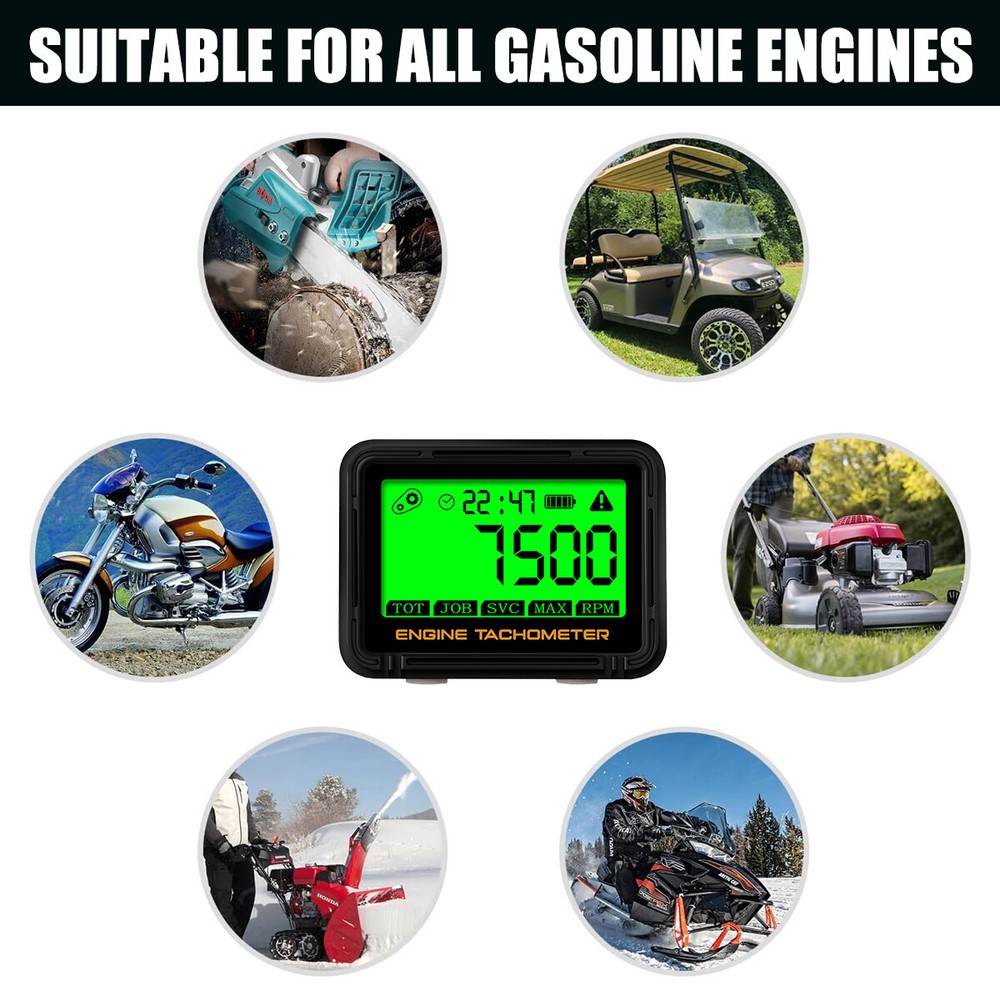 -Digital RPM Hour Meter Tachometer Gauge Timer Backlight Waterproof 2/4 Stroke