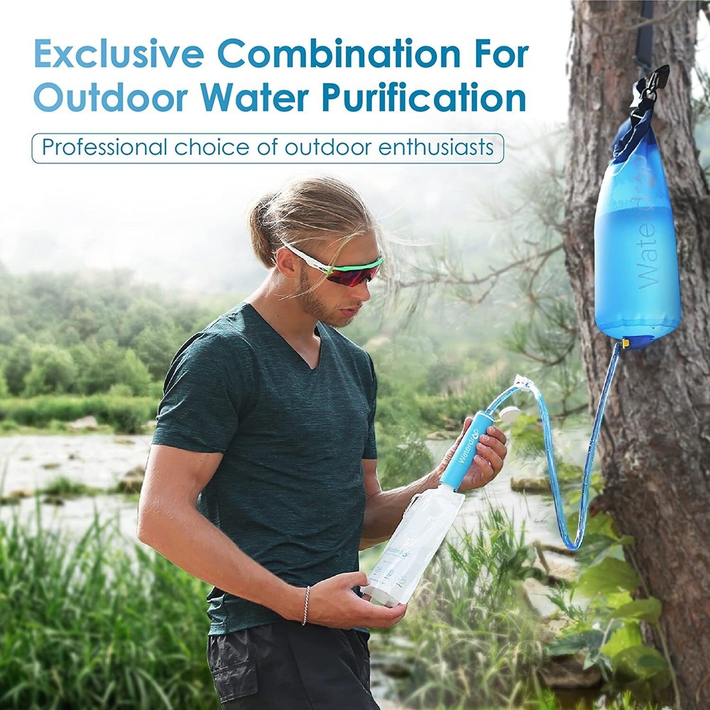 Waterdrop Gravity Water Filter Straw, Camping Water Filtration System, Blue