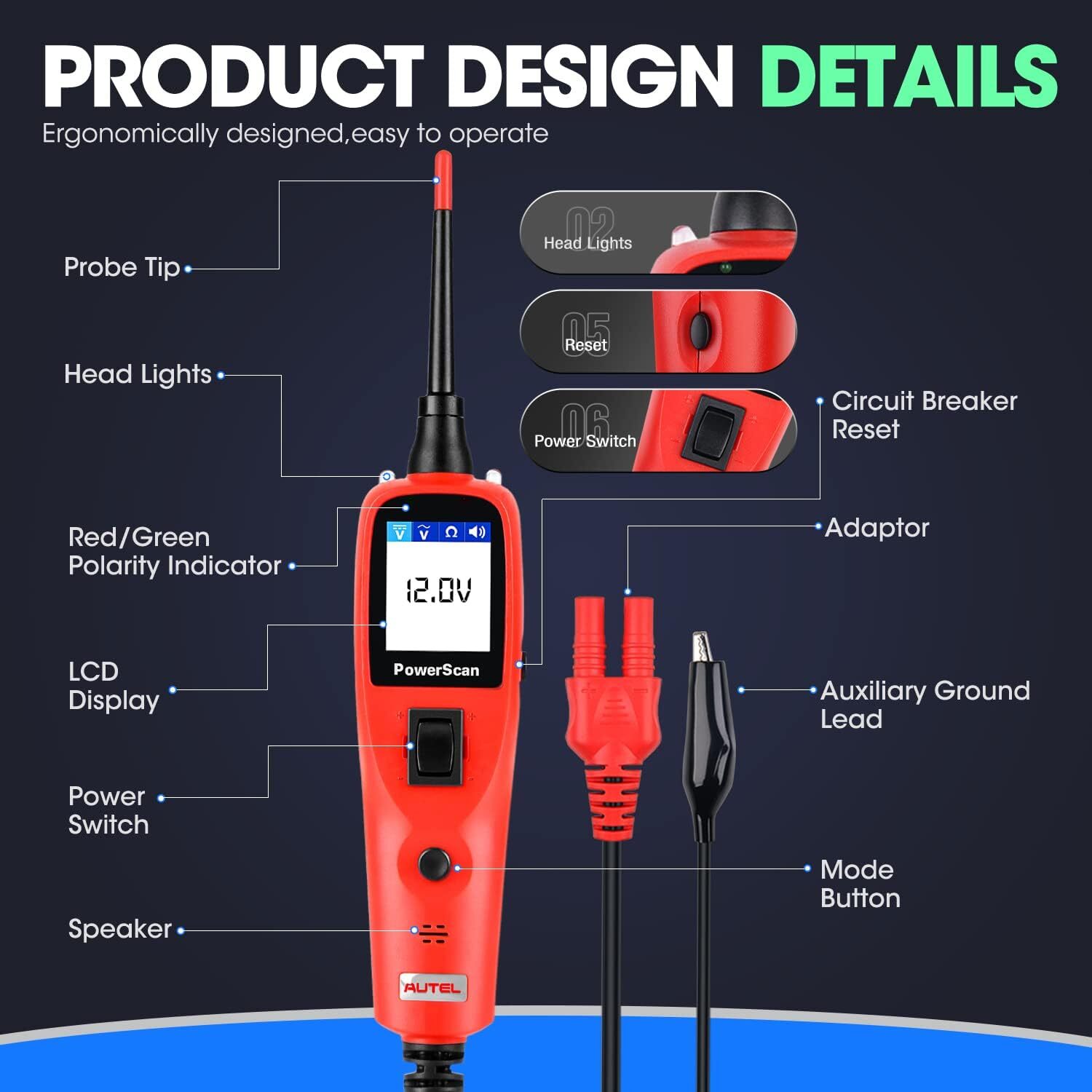 Autel PowerScan PS100 Circuit Tester Electrical Diagnostic Power Probe 12V/24V