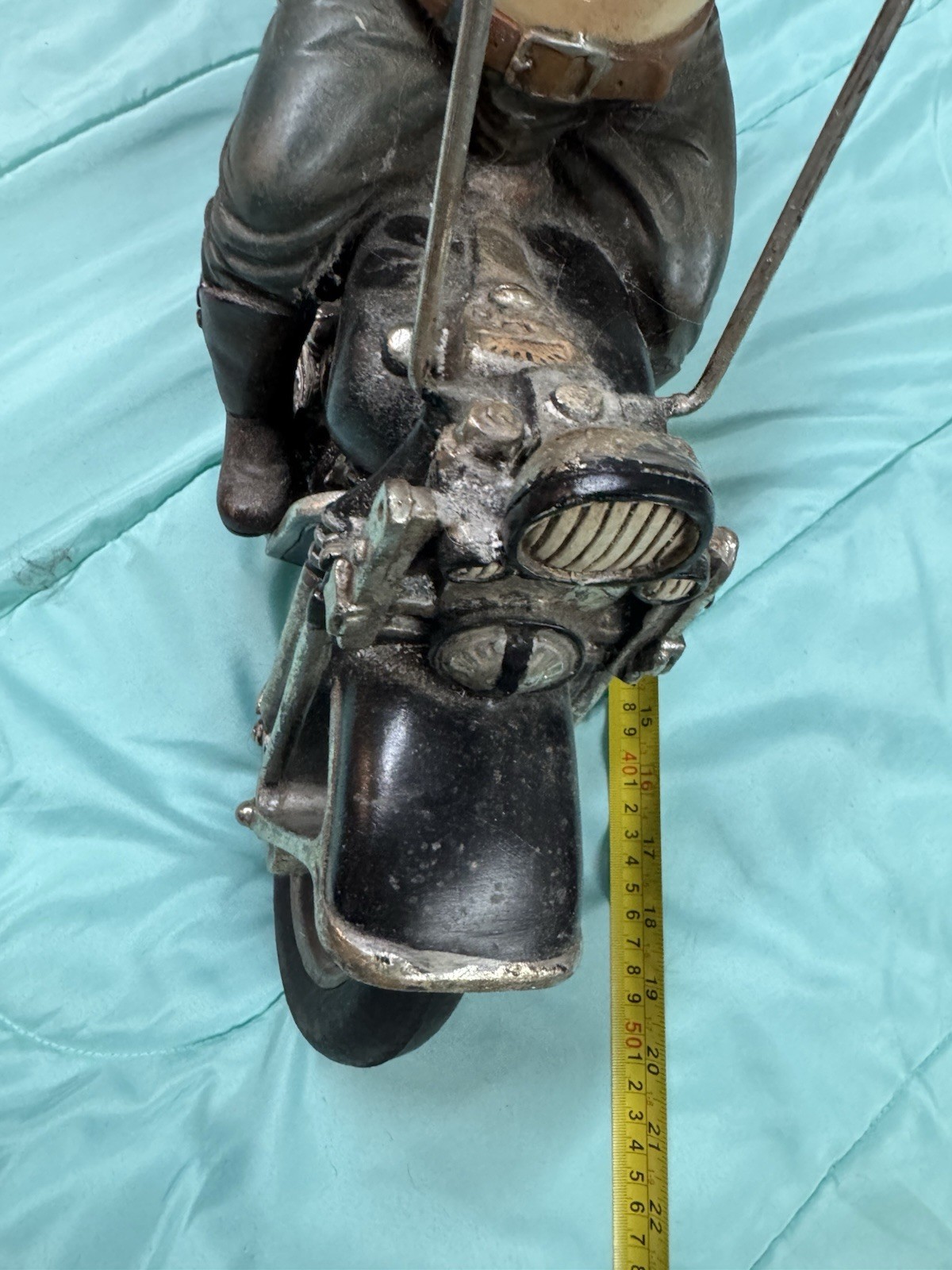 Vintage Motorcycle Figurine On Vintage Bike