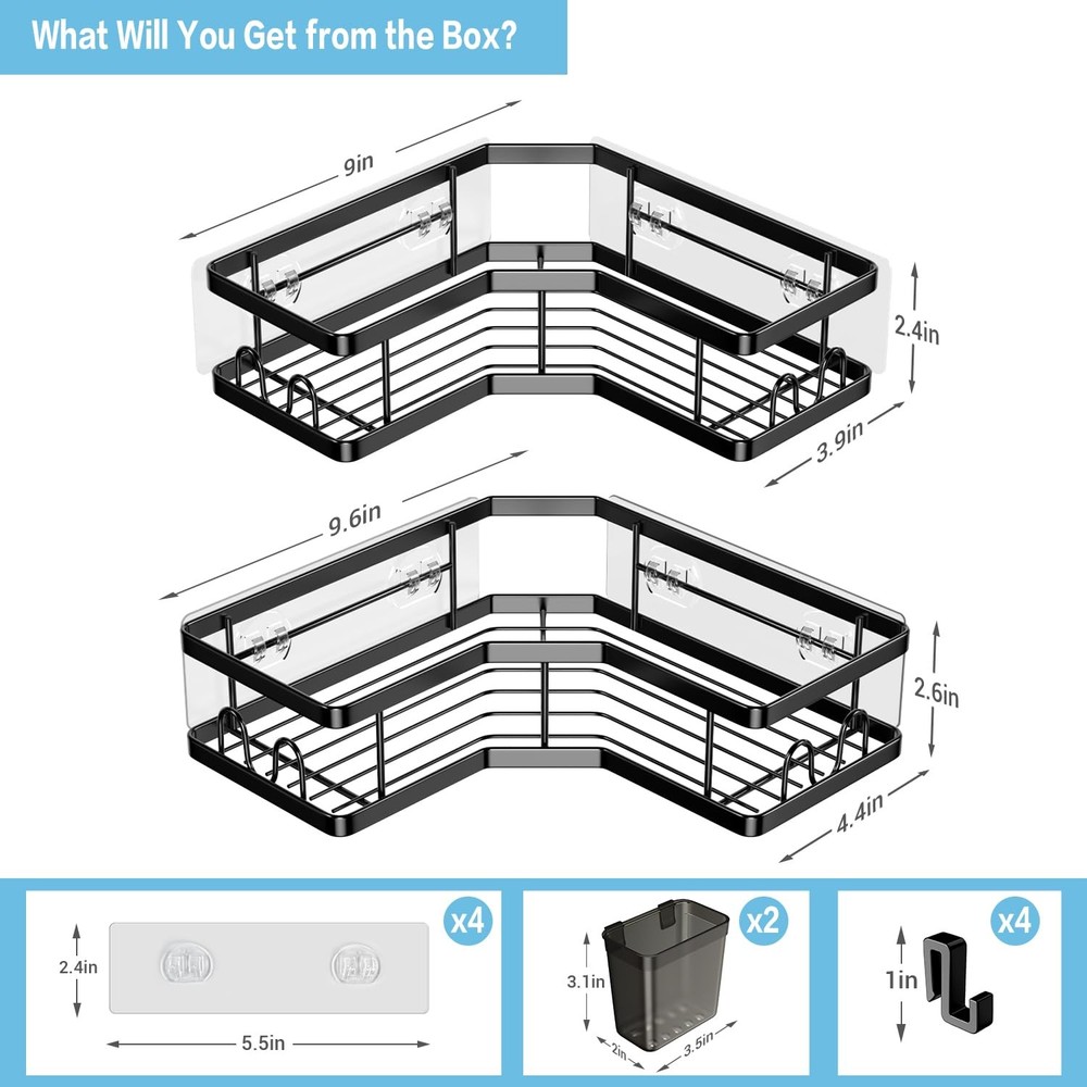 Corner Shower Caddy, 2 Pack, with Suction Cup, No Drilling