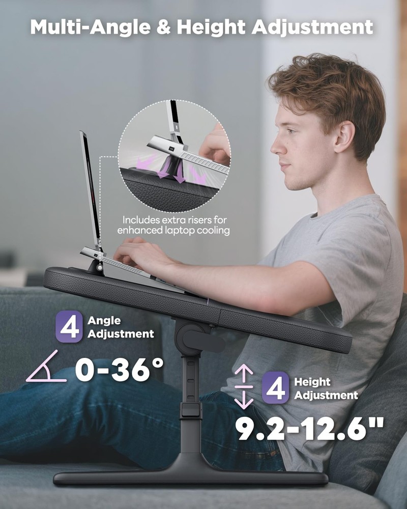 Laptop Lap Desk for Bed & Couch, Adjustable Height & Angle Bed Desk with Soft...