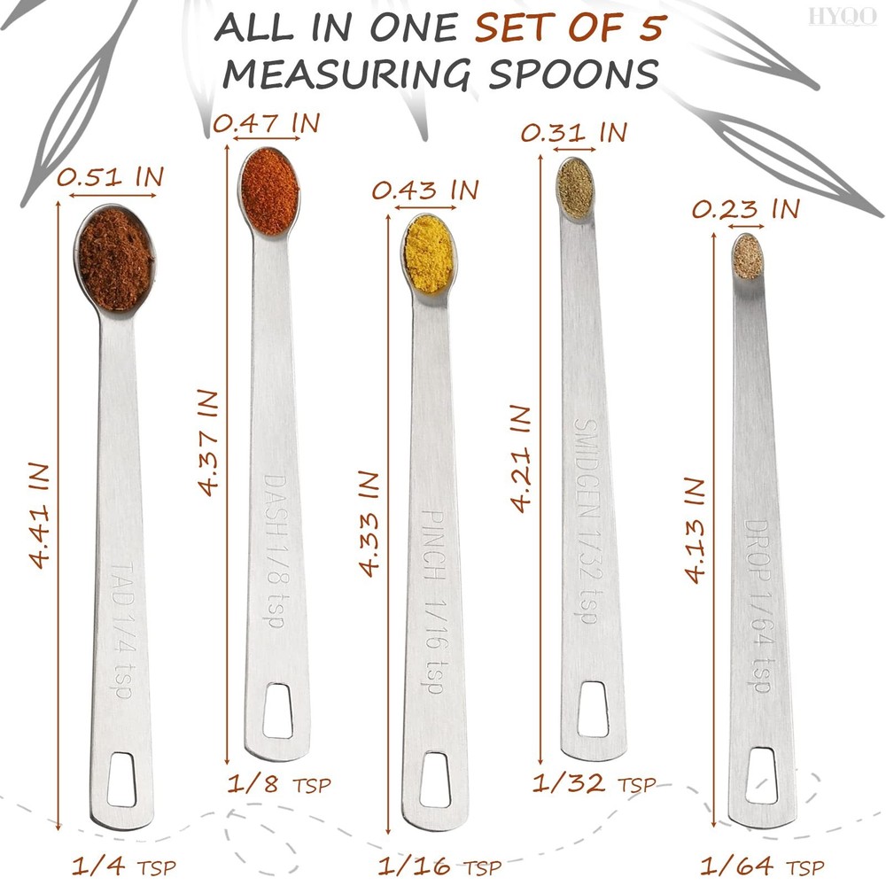 5 Pcs Mini Measuring Spoons Set - Stackable Design, 1/4, 1/8, 1/16, 1/32, 1/6...