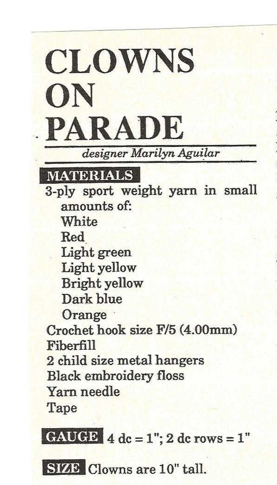 Clowns Parade (#348-10A) vintage crochet pattern