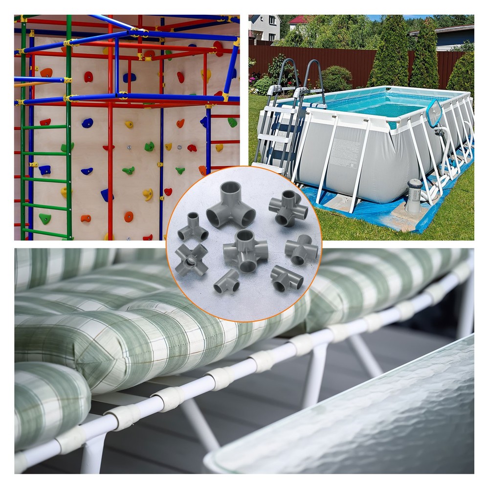 4pcs Tee Fitting 1/2" 6 Ways Connector Build Grade Pipe Coupling Gray