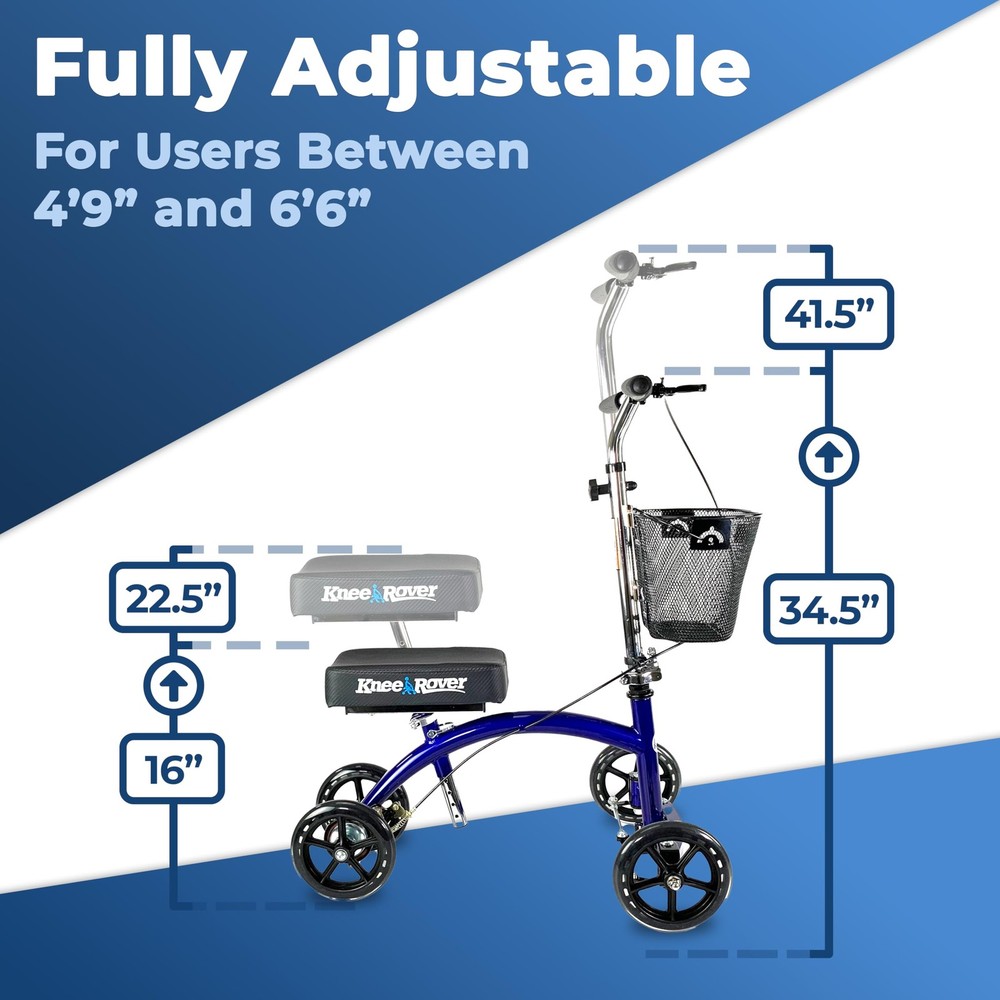 KneeRover Deluxe KneeCycle Steerable Knee Walker – Foldable Mobility Aid Kne...