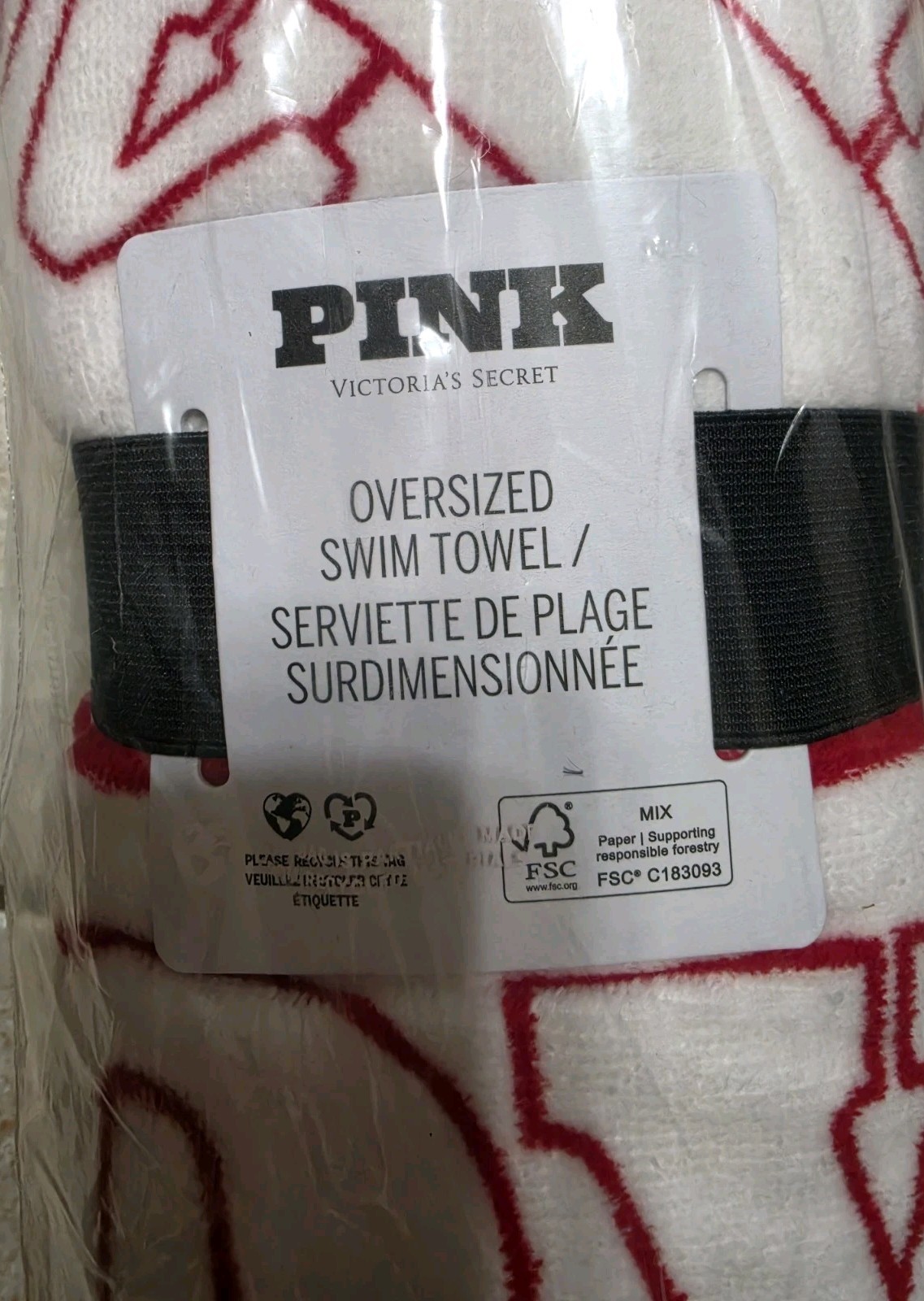 Victoria’s Secret PINK Love Pink Tote Bag & Towel Set White Red Logo Set