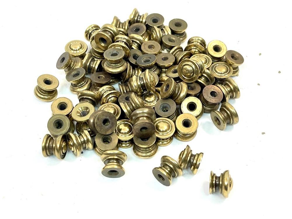 Pair NOS Tiny 0.5" Drawer Pulls Door Knobs KBC Brass Co mcm