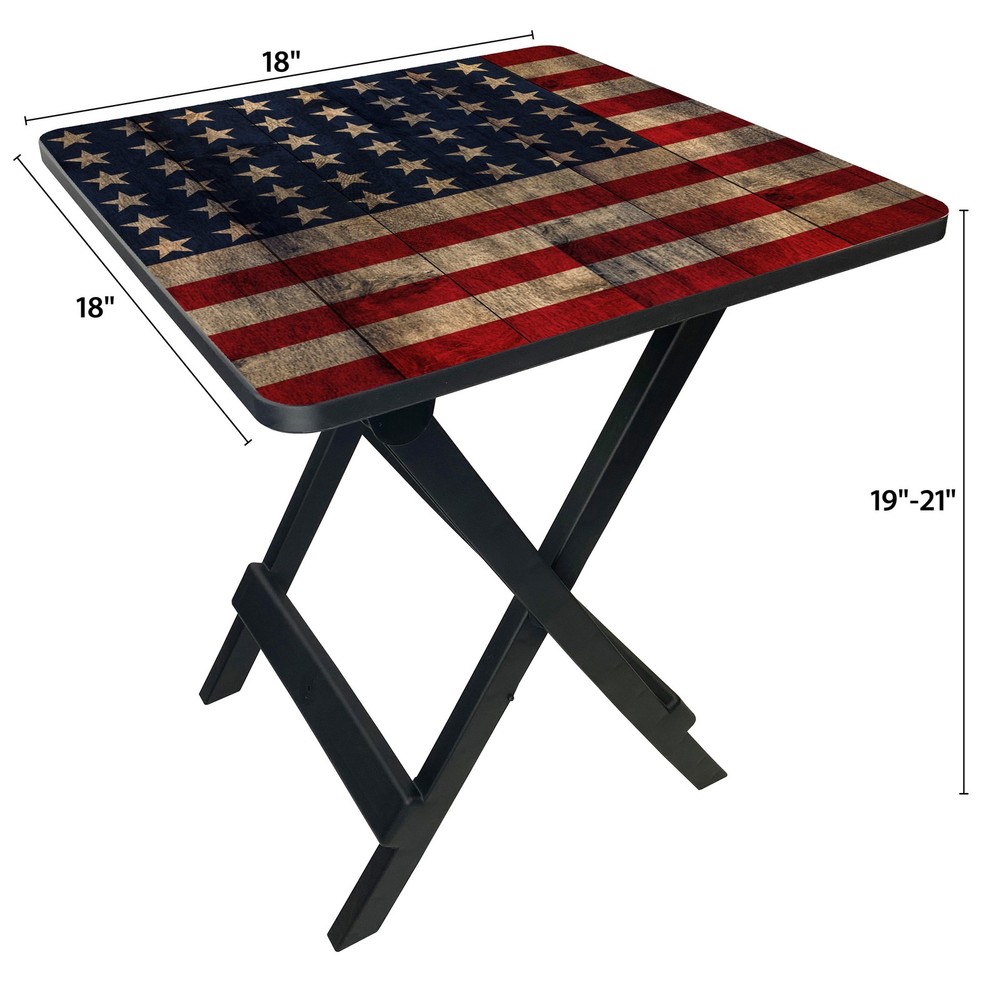 19-inch Plastic Folding Outdoor Camp Side Table, Flag Print