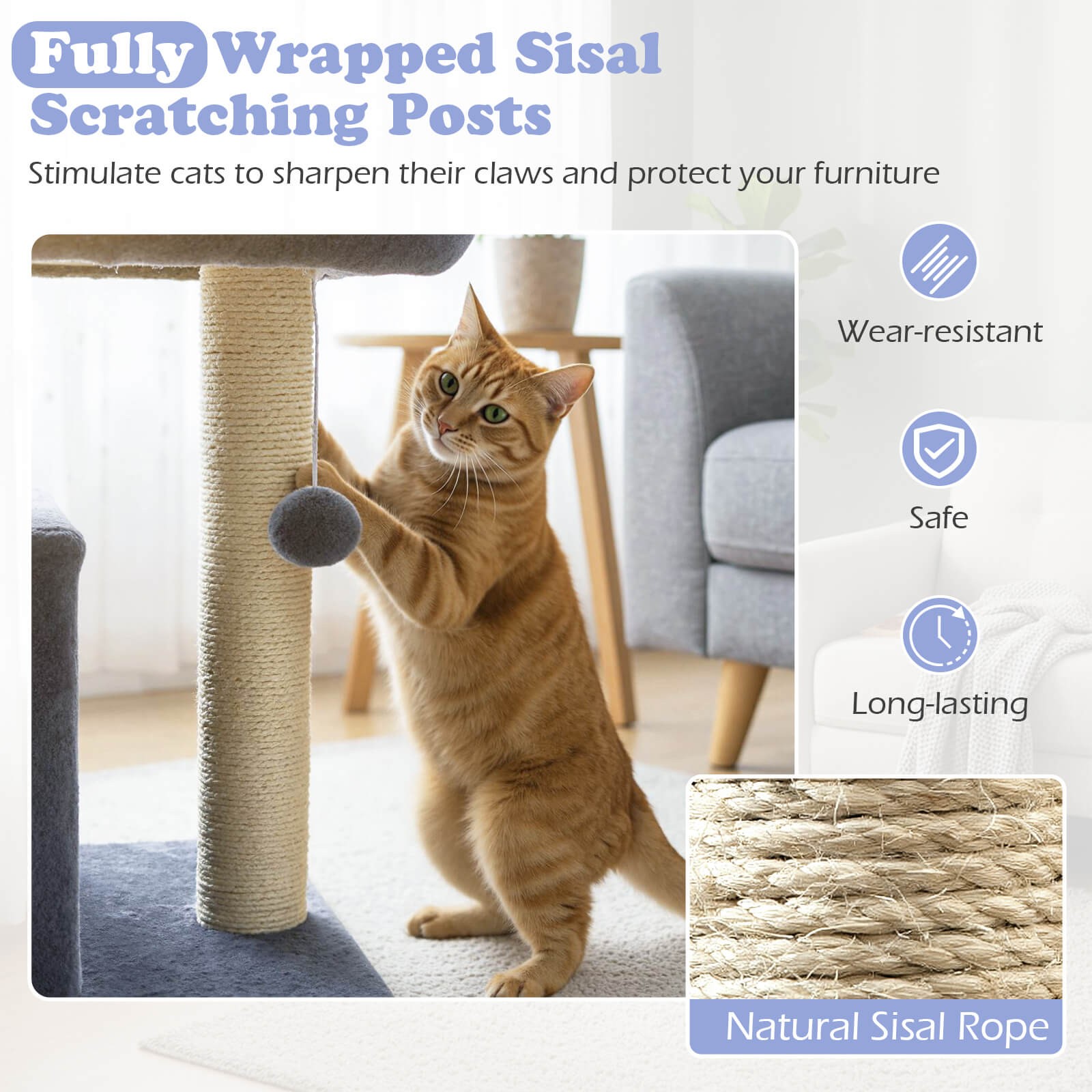 19.5” Small Cat Tree w/Large Padded Plush Perch Condo Sisal Scratching Posts