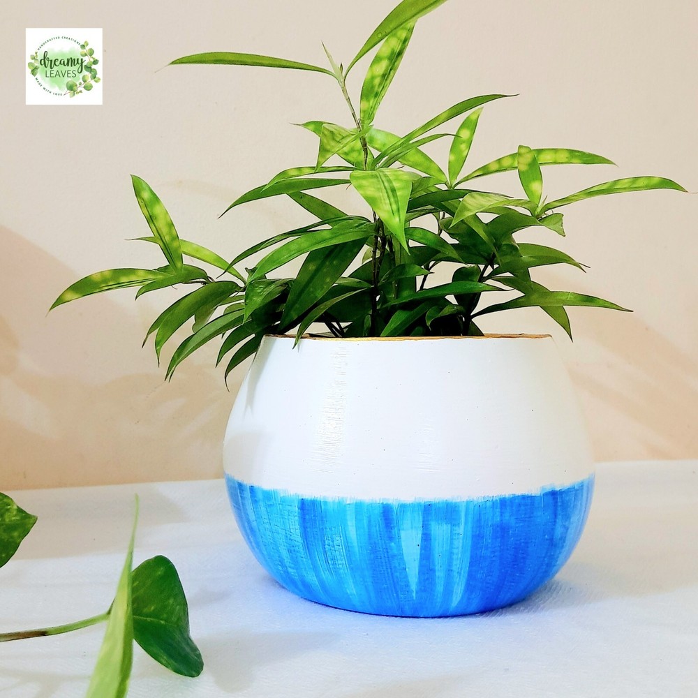 Custom Hand-Painted Pot – Elegant Half-Blue, Half-White Design – Personalizable