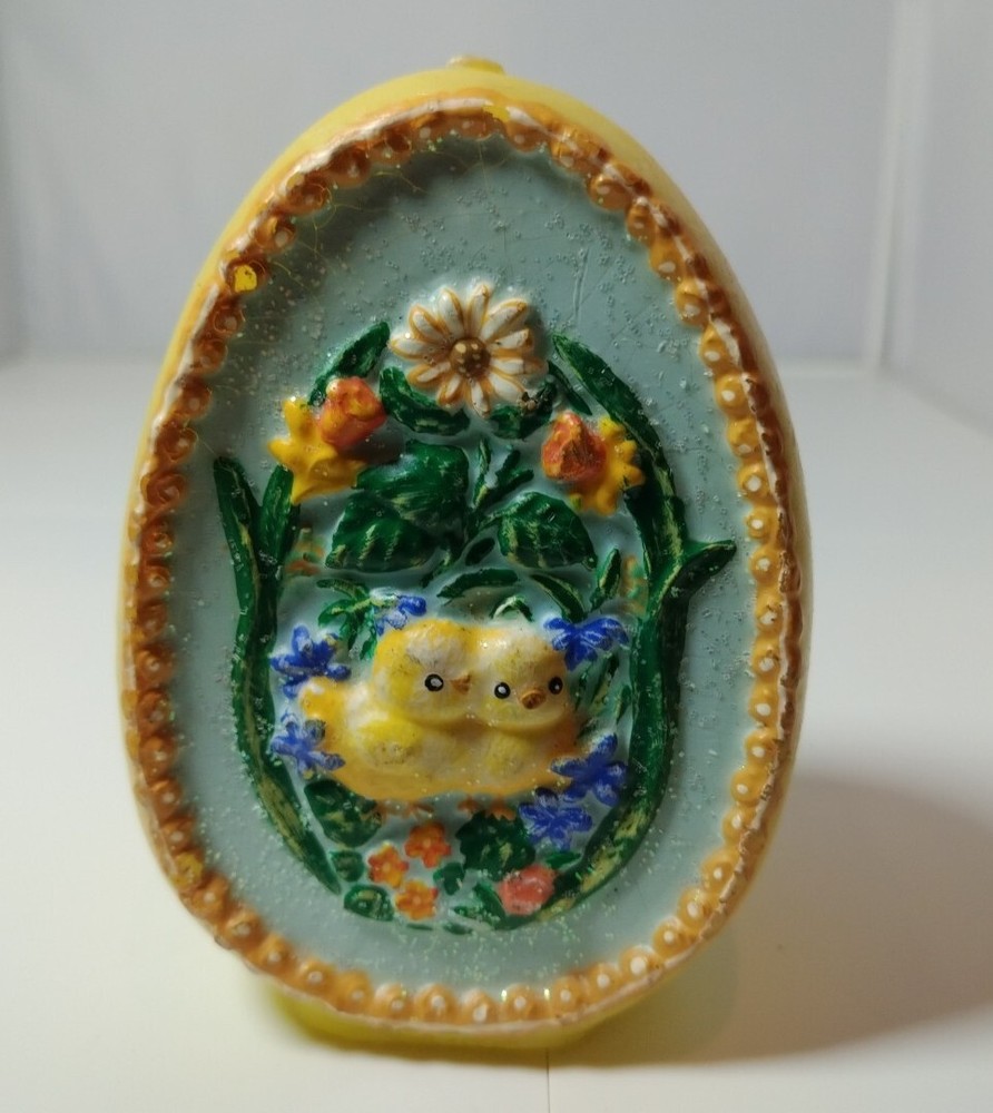 Vintage Easter Egg Shaped Candle Floral Gold Trim