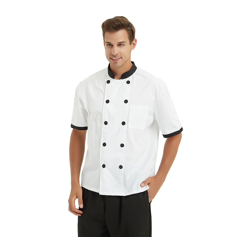 Unisex Cooking Chef Coat Jacket Kitchen Uniform Cooker Work with Adjustable Hat