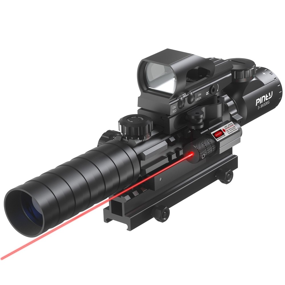 PINTY Rifle Scope Combo, Rangefinder Riflescope with Red Dot Sight  Laser,