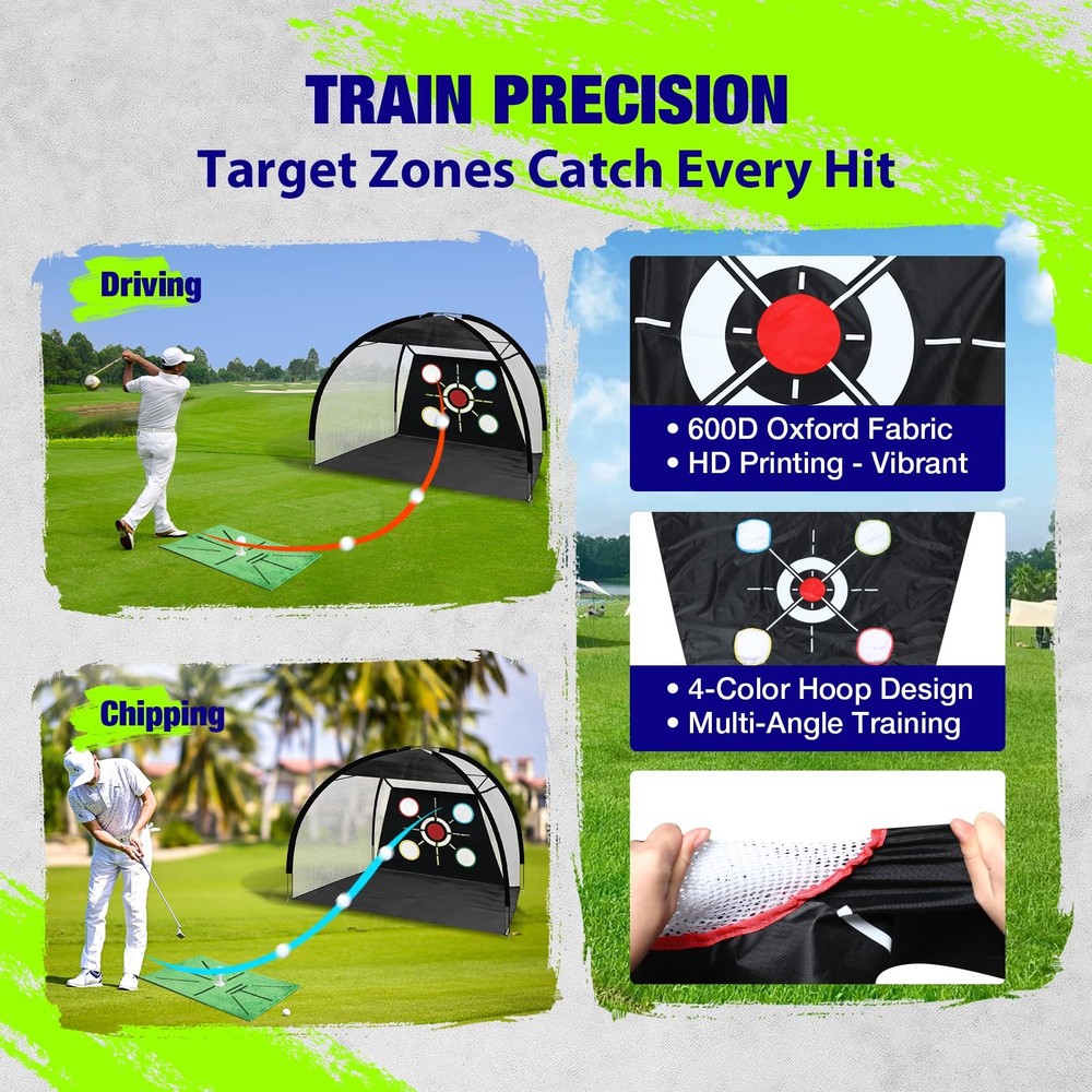 Golf Net, Pro-Grade 10x7 FT Golf Practice Net Kit with 2-in-1 Replaceable Non...