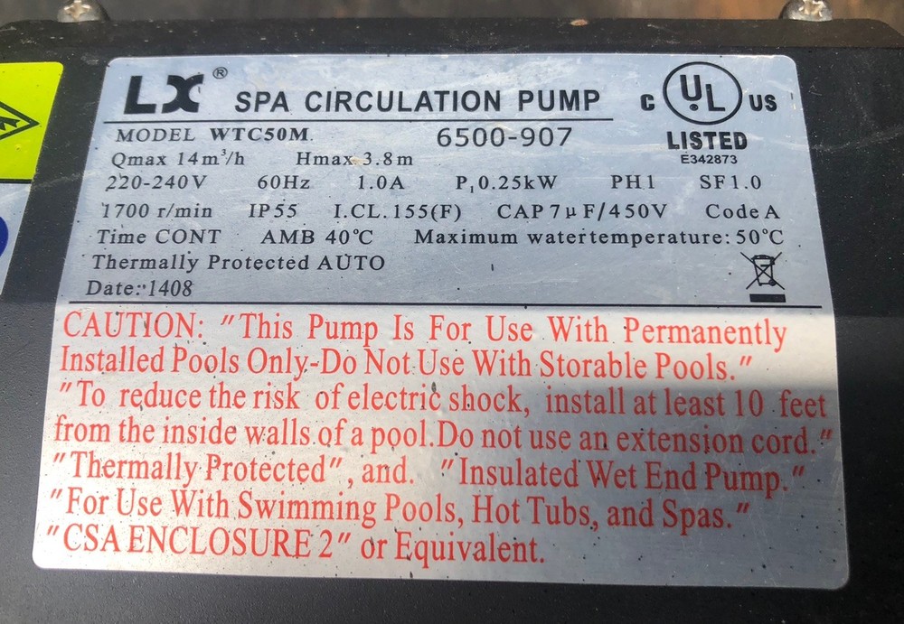 LX SPA Circulating WTC50M/ 230v Pump ( Repaired And Tested)