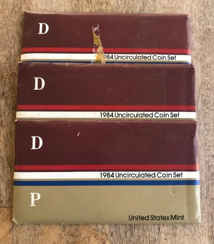 THREE 1984 UNCIRCULATED P & D MINT SETS ~ FIVE-COIN SETS EACH MINT ~US MINT PACK