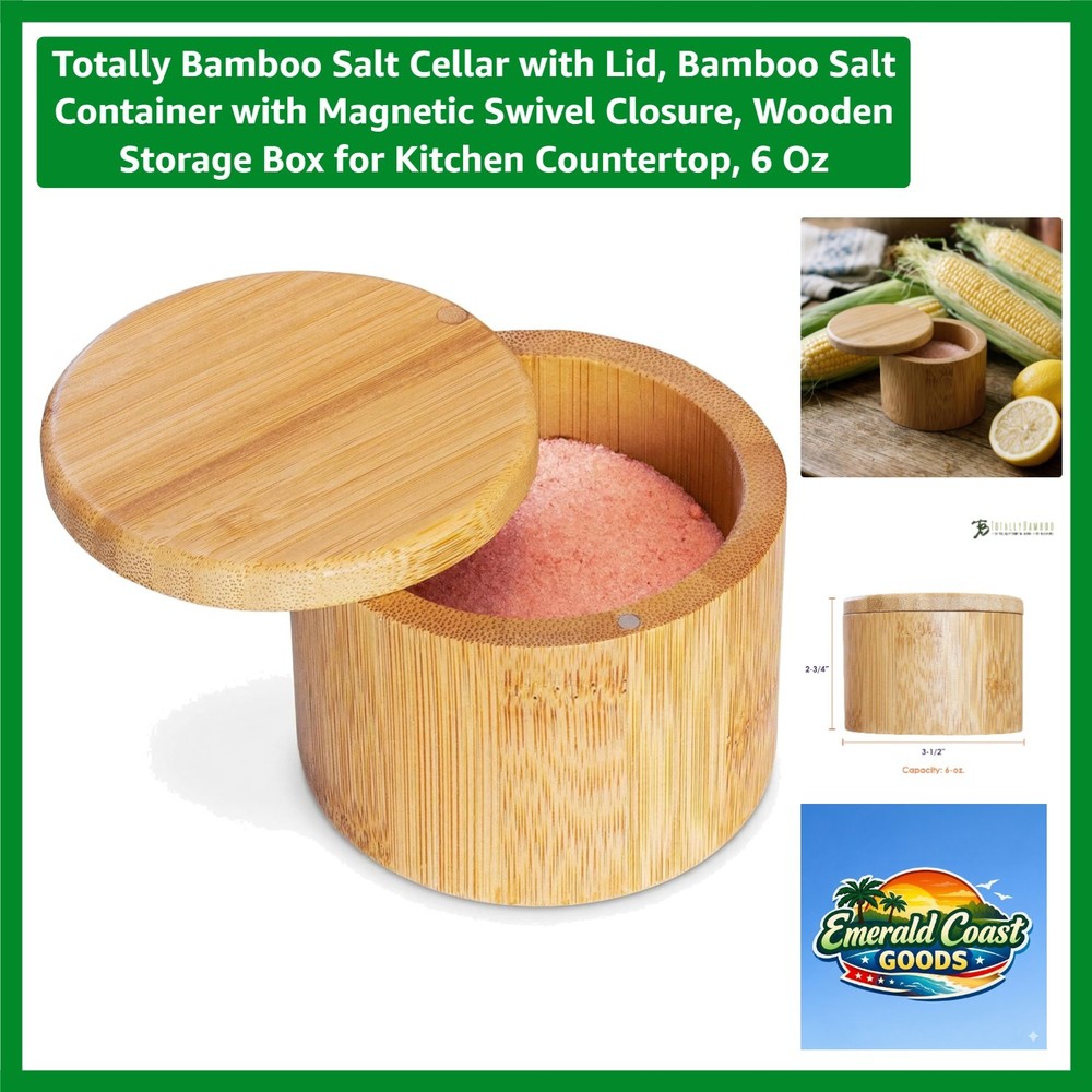 Compact 6 Oz Round Bamboo Salt Box with Magnetic Closure for Easy Access