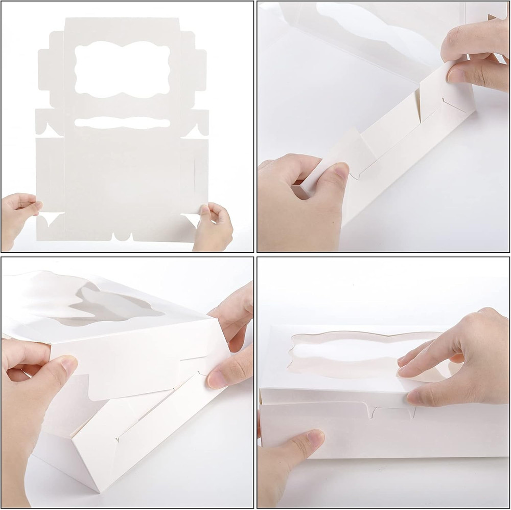 Hiceeden 50 Pack White Cookie Boxes with Window, 8"×5.4"×2" Bakery Candy Box for