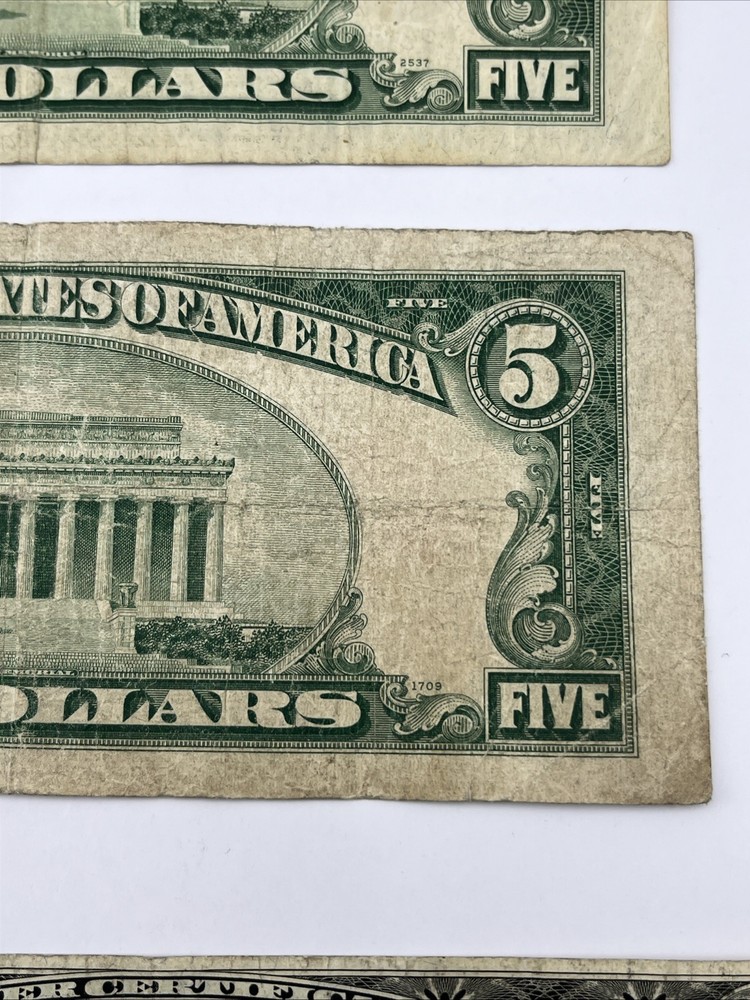 1928 E/1953 A&B $5 Red Seal & Silver Cert Note Lot