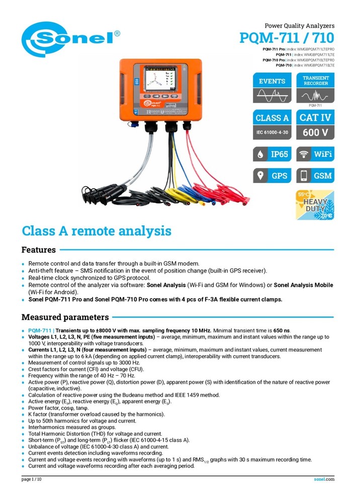 Sonel PQM-710 PRO Power Quality Analyzer PQM-710 PRO