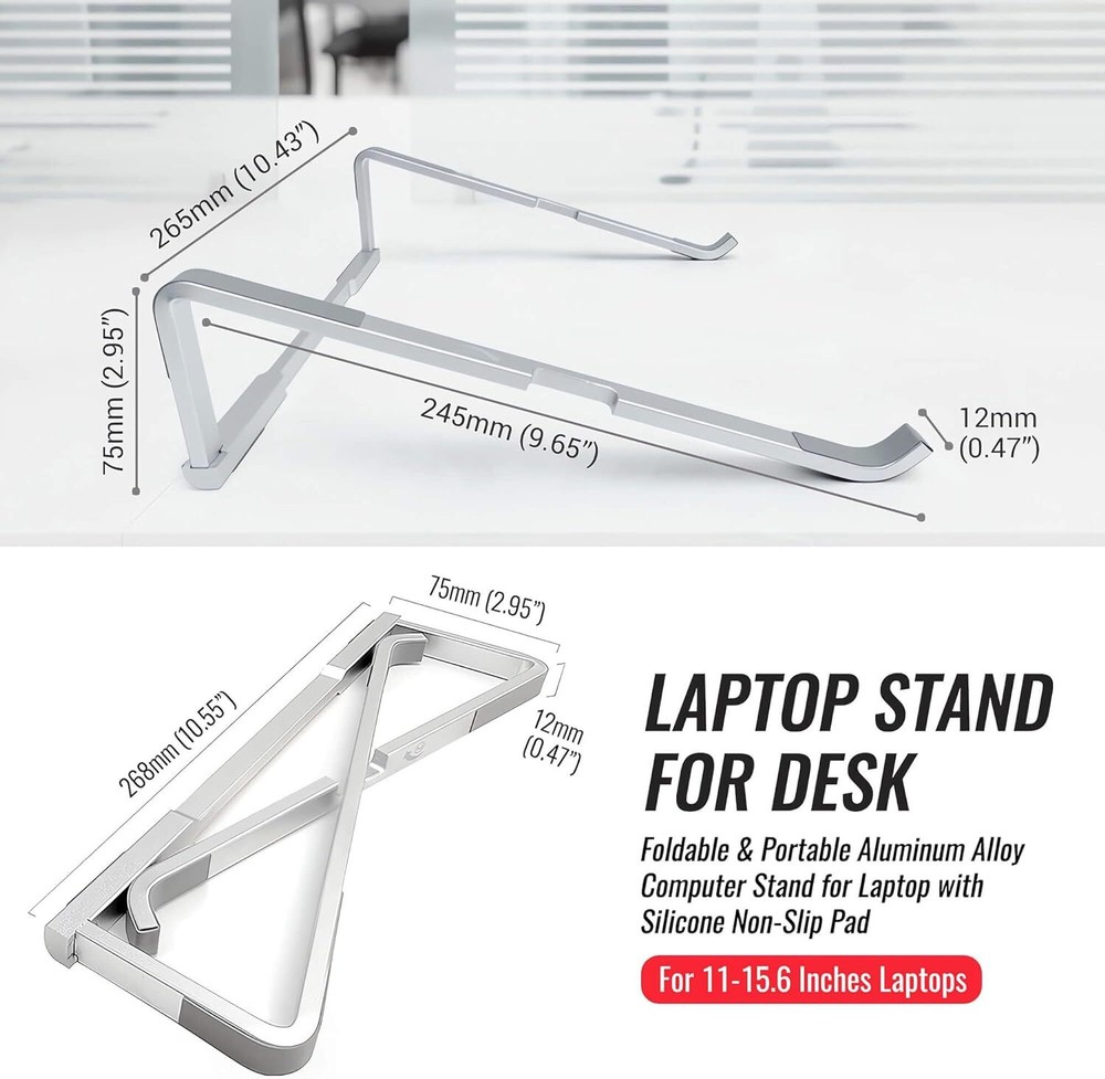 Laptop Stand for Desk, Portable Computer Laptop, Foldable Silver