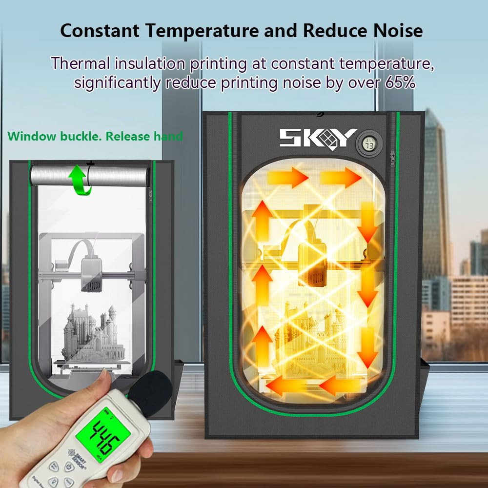3D Printer Enclosure with LED Light, Hygrothermograph Fireproof Dustproof Tent C
