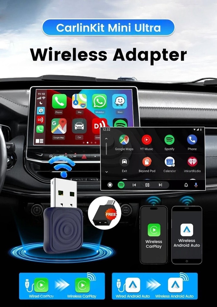 CarlinKit Mini Ultra Wireless Android Auto & Wireless CarPlay Dongle Adapter Kit