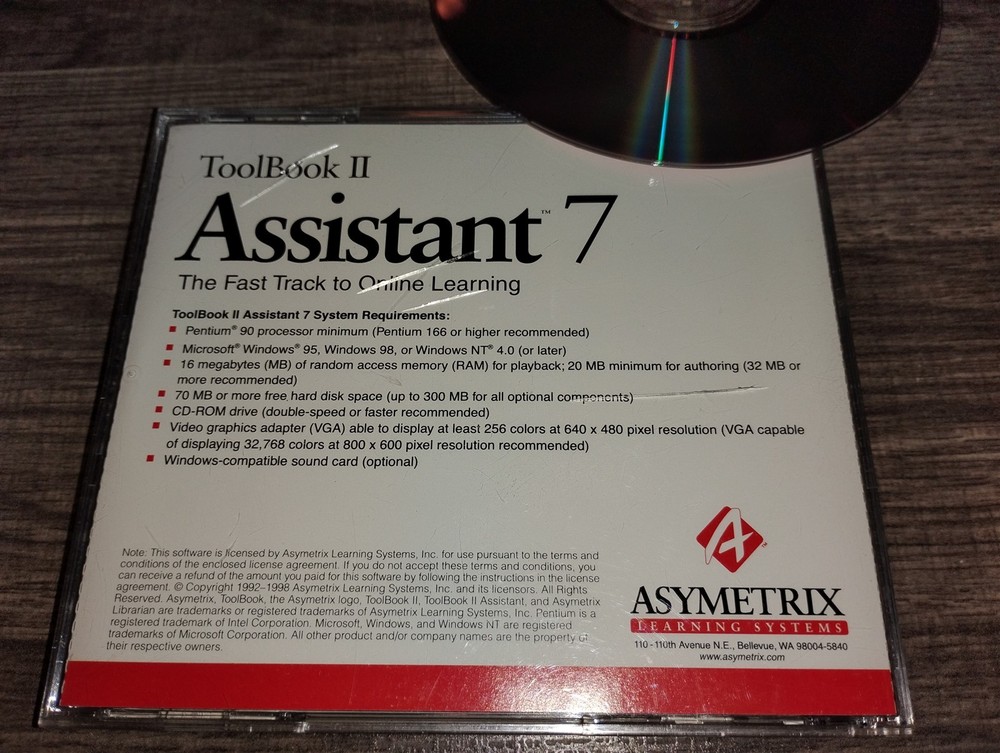 Asymetrix ToolBook II Assistant 7 Version 7.2 PC CD-ROM 1998 Windows 95/98/NT4.0