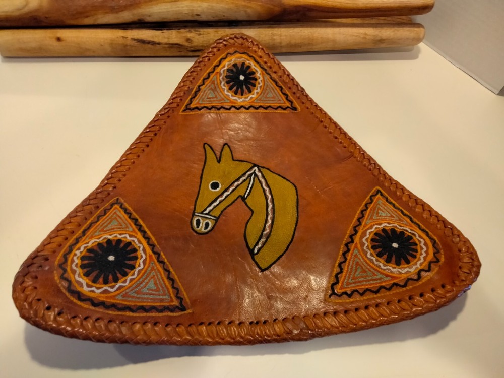 Hand Made Hand Sewn Camel Hide Trifold Camping Stool