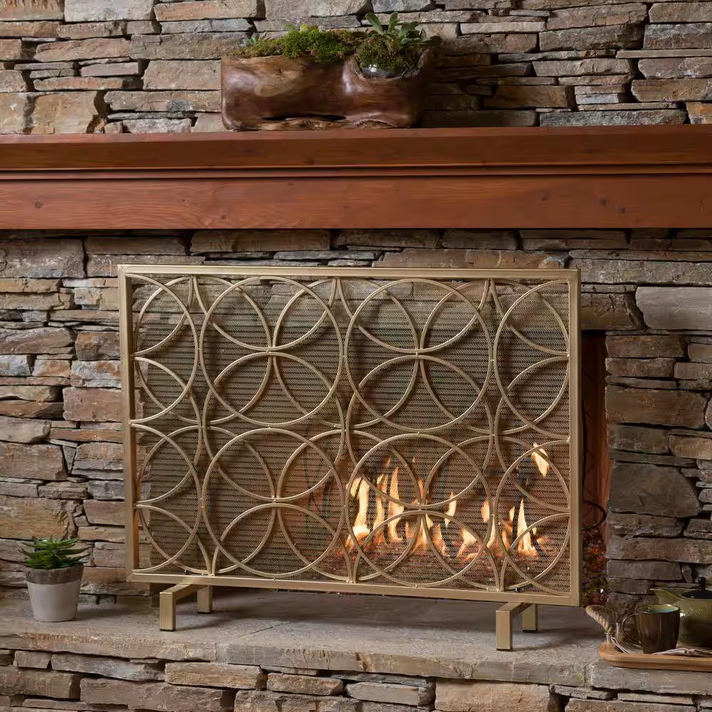 Valeno Gold Iron 1-Panel Fireplace Screen