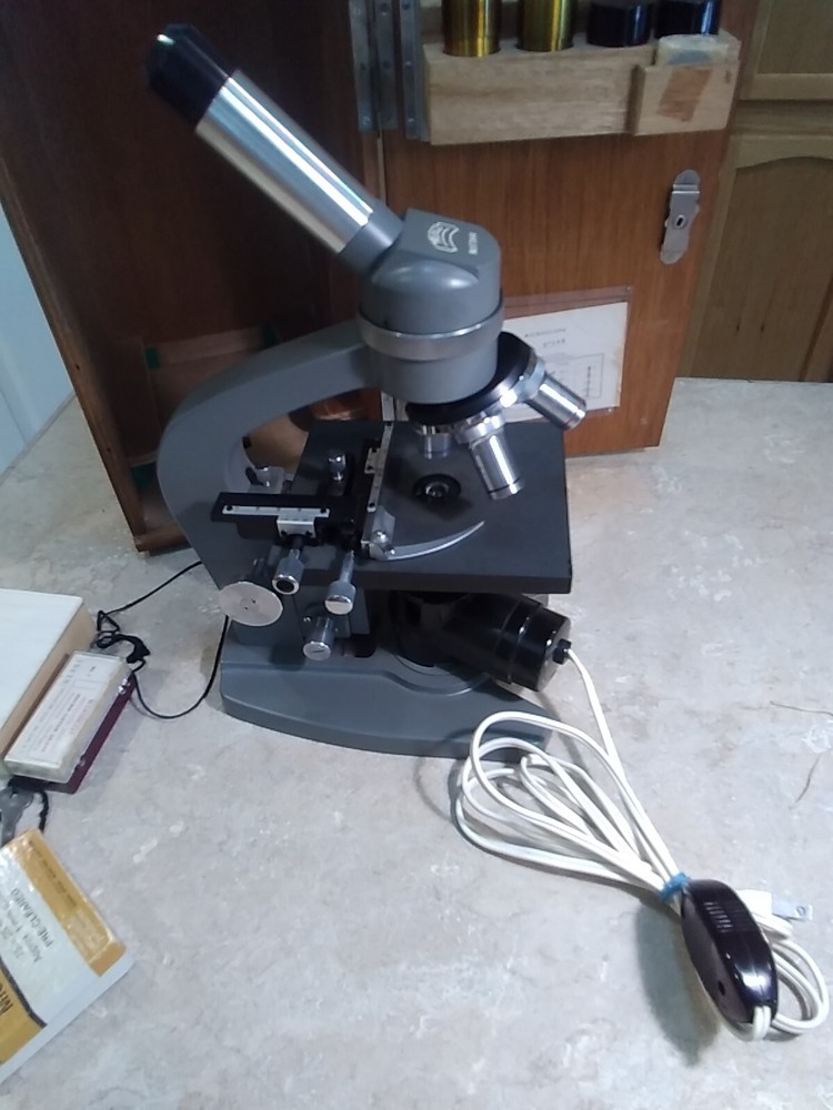 Compound Wesco Microscope With Extras with Wood Box Made By Wesco