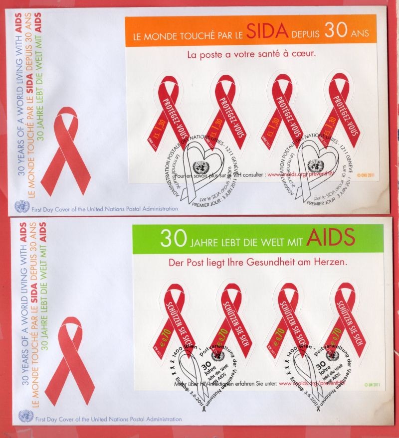 UN United Nations Topic AIDS / SIDA 2 Diff S/S on FDC Cover