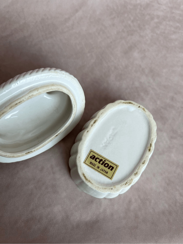 Vintage White Ceramic Duck Hen on Nest