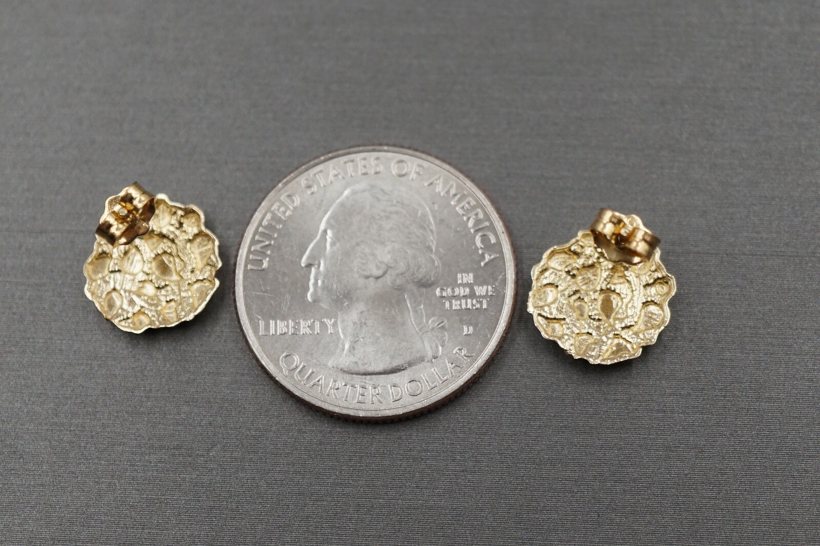 10K Solid Yellow Gold Diamond Cut Round Nugget Men Women Children Stud Earrings.